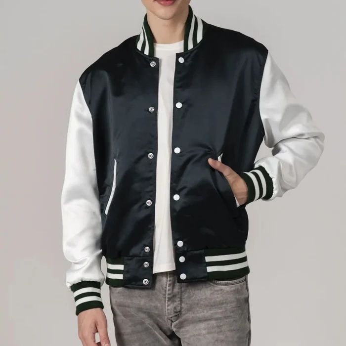 Emerald Green Satin And White Sleeves Jacket
