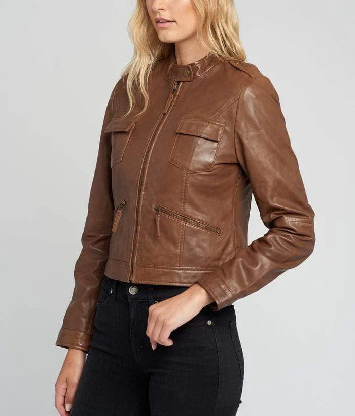 Indiana Brown Cafe Racer Women’s Leather Jacket