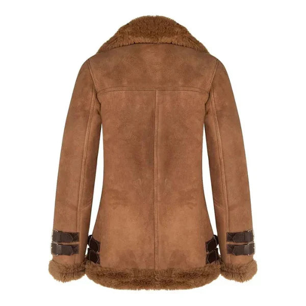 Women's Tan Brown Shearling Fur Real Leather Jacket