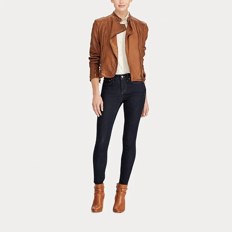 Women’s Iconic Brown Leather Jacket – Real Sheepskin Leather