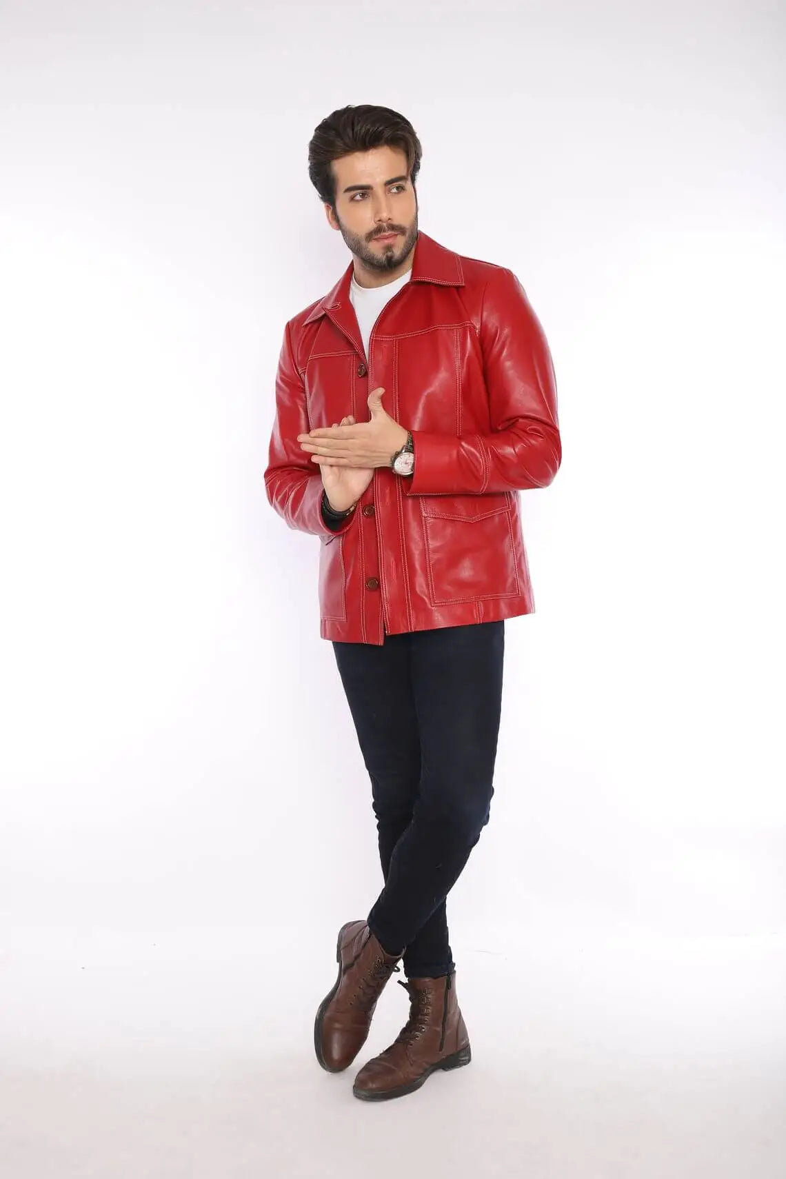 Fight Club Tyler Durden Mayhem Red Leather Jacket (Inspired Style)